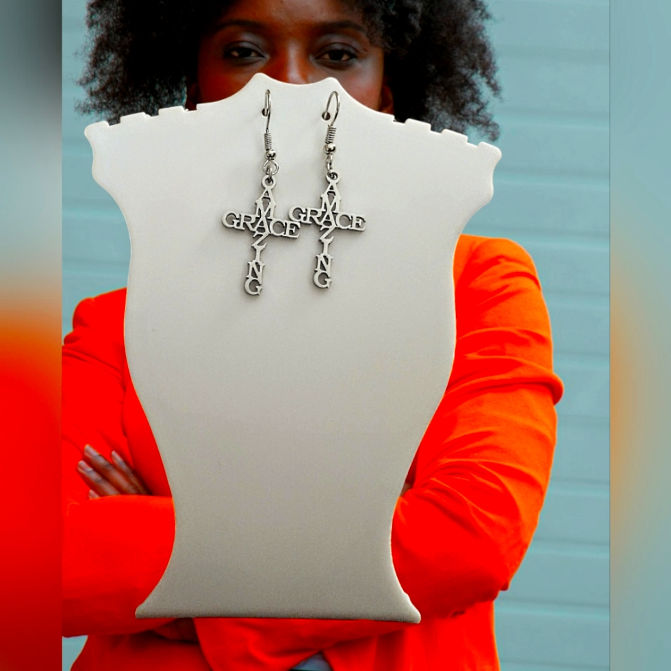Stainless Steel Amazing Grace Cross Earrings